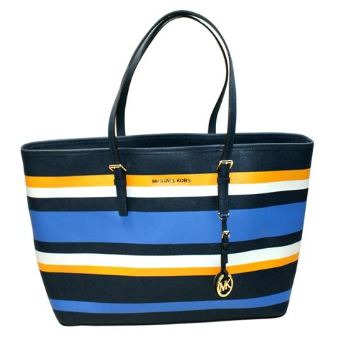 michael kors teal stripe bag|Michael Kors leather tote.